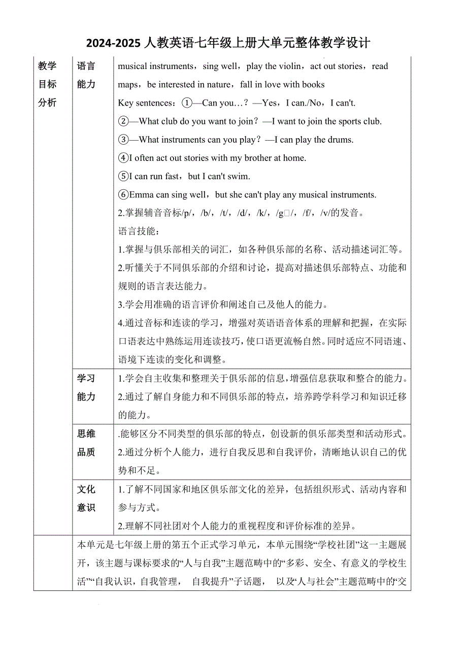 【教案】Unit+5+Fun+Clubs+大单元整体教学设计人教版（2024）七年级英语上册_第3页