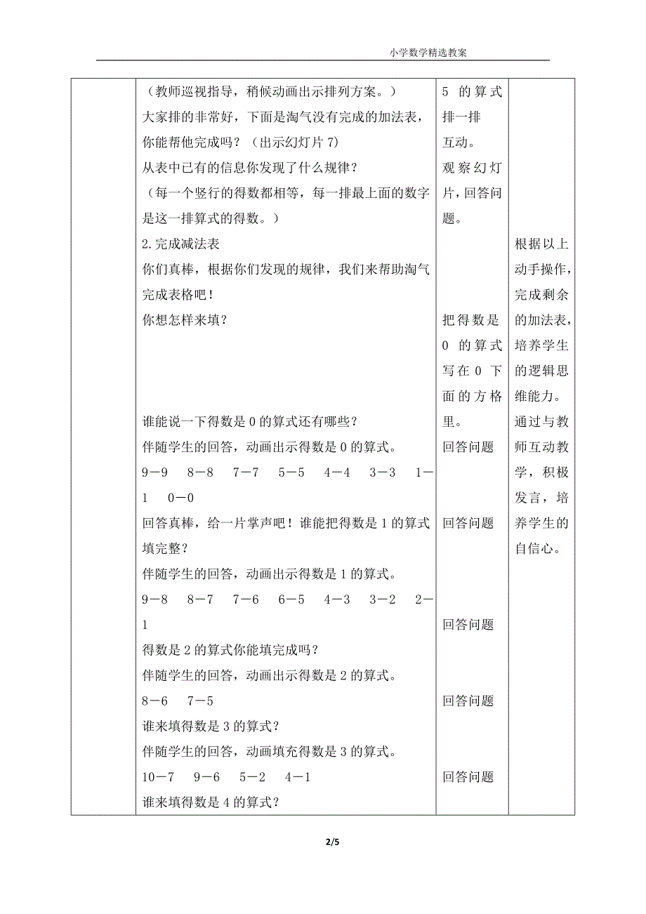 北师大版（2024新版）一年级数学上册第四单元《做个减法表》名师教案_第2页