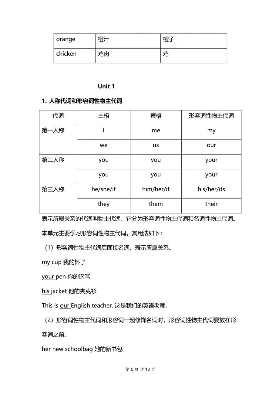 人教版（2024新版）七年级上册英语各单元重点语法知识点讲义_第5页