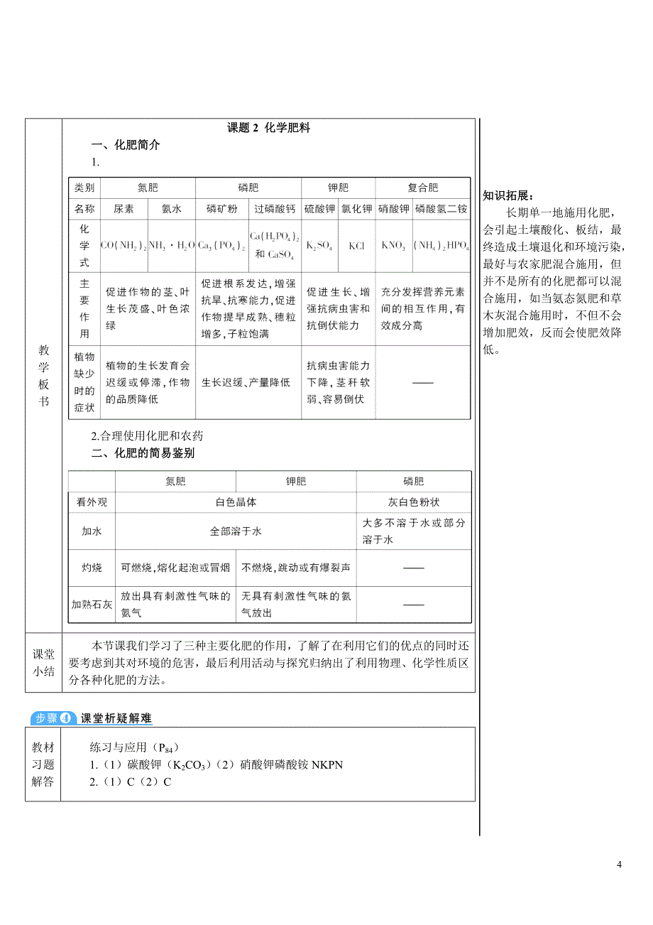 2024秋初中化学九年级下册教学设计课题2 化学肥料（导学案）_第4页