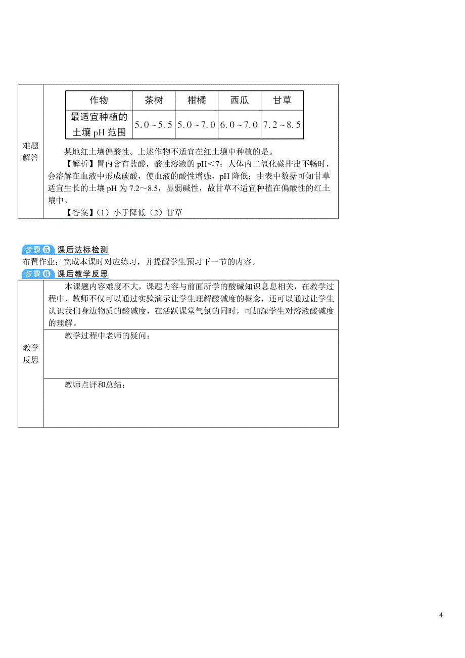 2024秋初中化学九年级下册教学设计第2课时 溶液的pH及其应用（导学案）_第4页