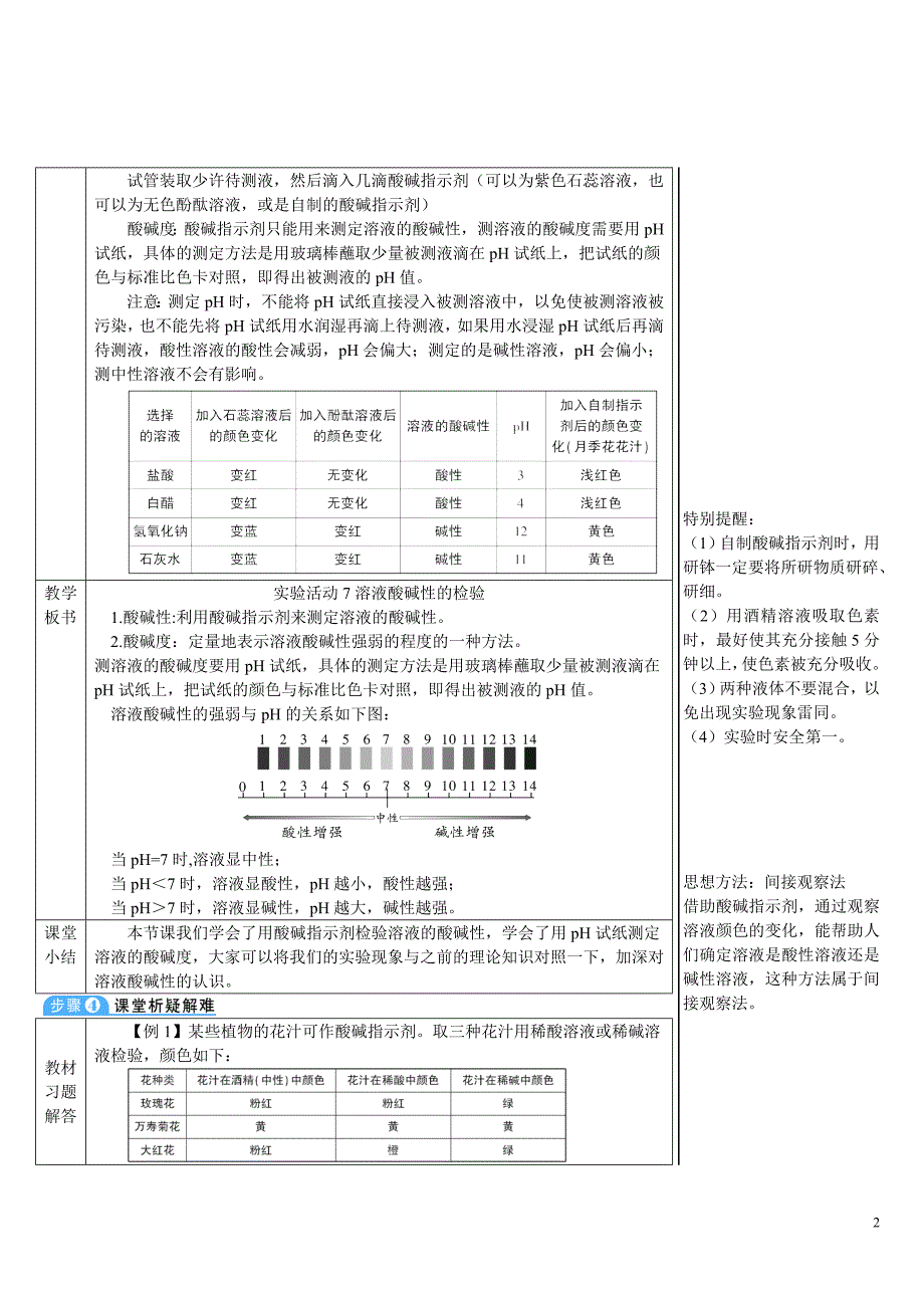 2024秋初中化学九年级下册教学设计实验活动7 溶液酸碱性的检验（导学案）_第2页