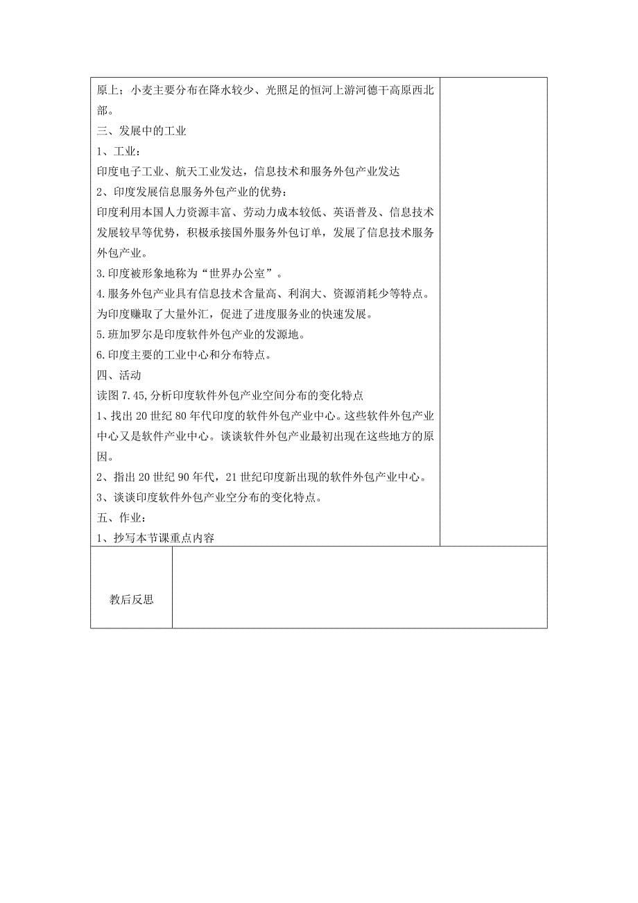 2024秋初中地理七年级下册教学设计（最新教案）第三节 印度_第5页