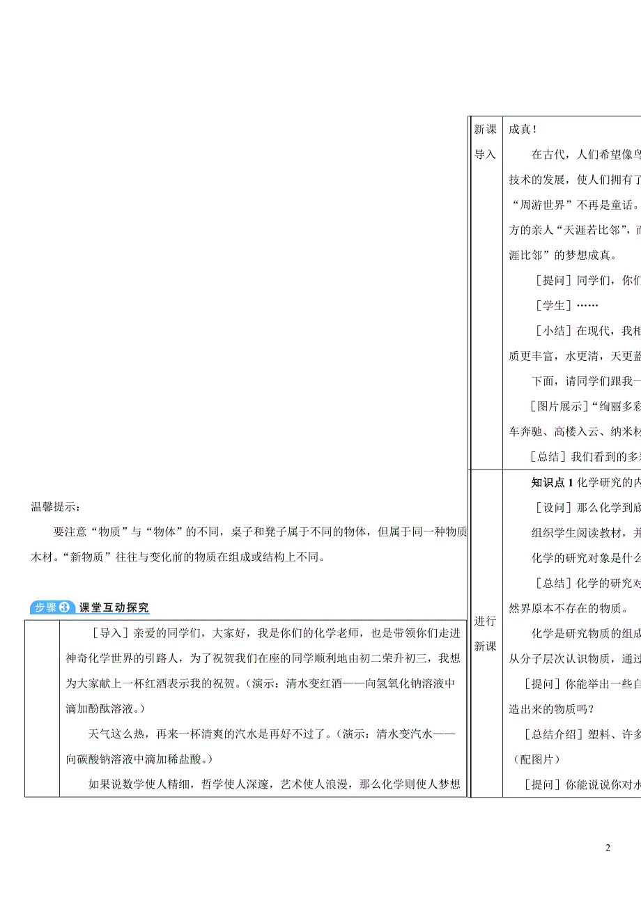 2024秋初中化学九年级上册教学设计（最新教案）绪论 化学使世界变得更加绚丽多彩_第2页