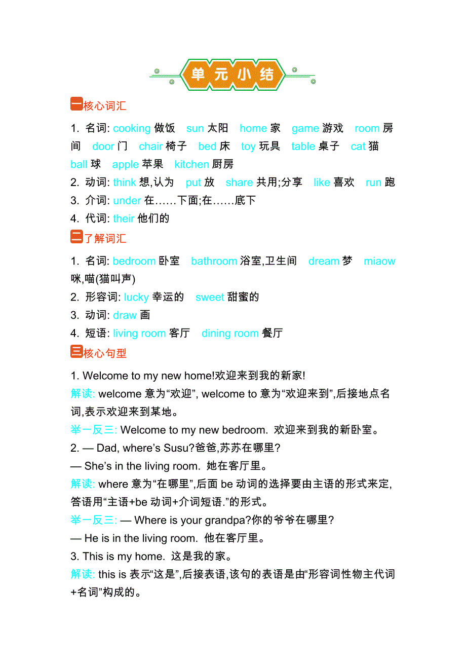 外研版（2024新版）小学三年级英语上册Unit 6 单元小结_第1页