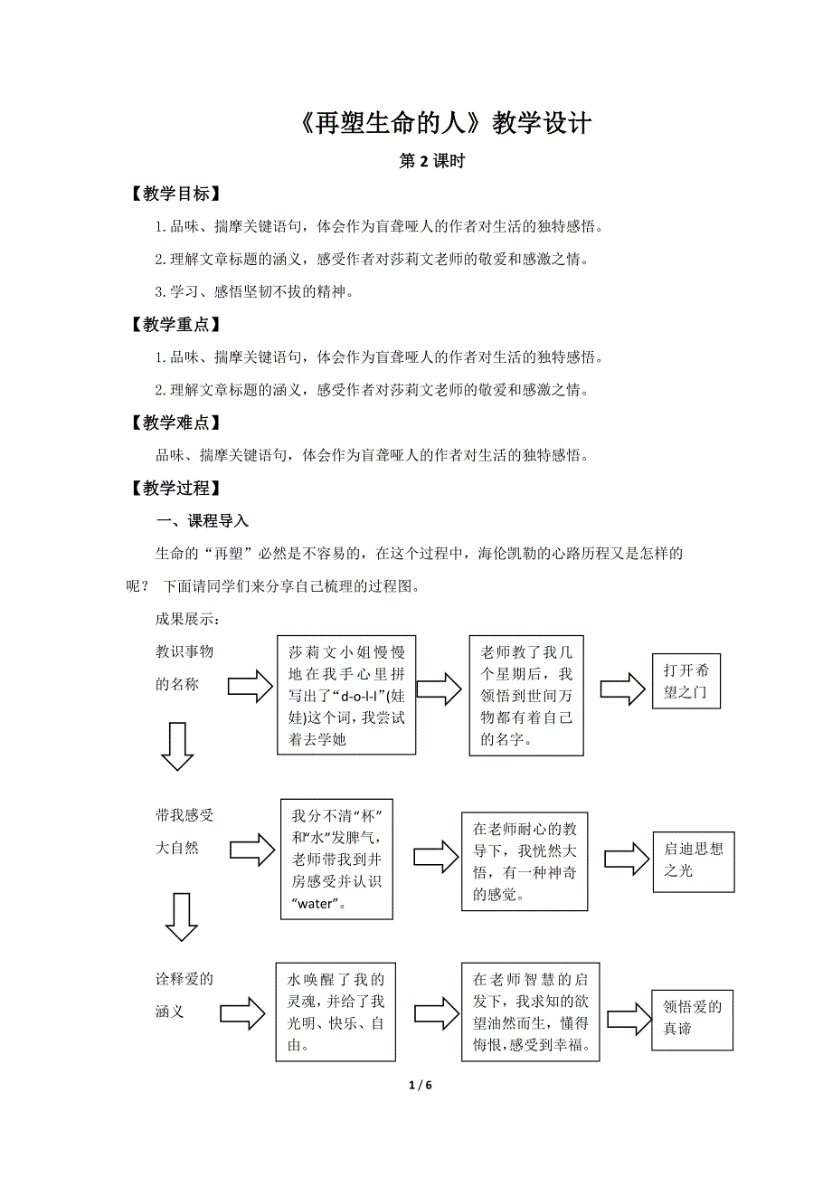 人教部编版七年级语文上册《再塑生命的人》第2课时示范课教学设计_第1页