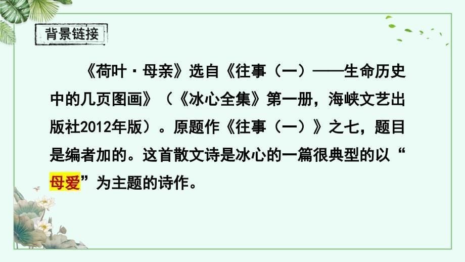 人教部编版七年级语文上册《荷叶母亲》示范课教学课件_第5页