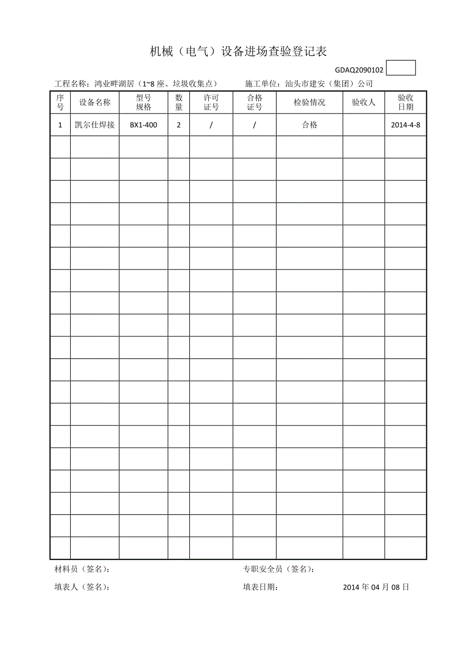 3、机械(电气)设备进场查验登记表文档_第1页