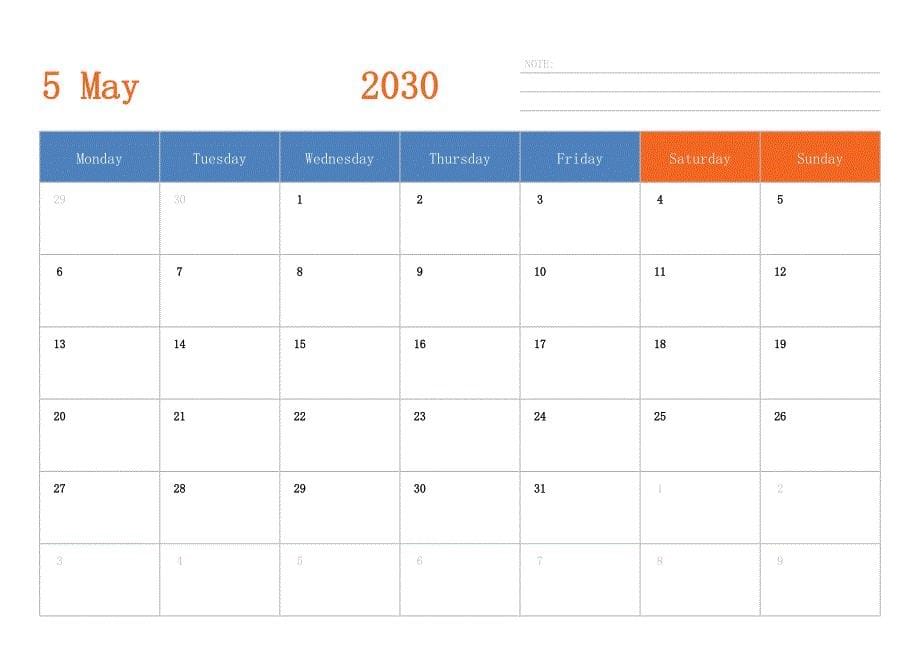 日历表2030年日历 英文版 横向排版 周一开始_第5页