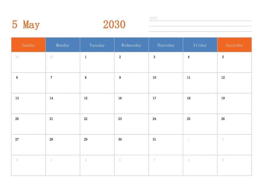 日历表2030年日历 英文版 横向排版 周日开始_第5页