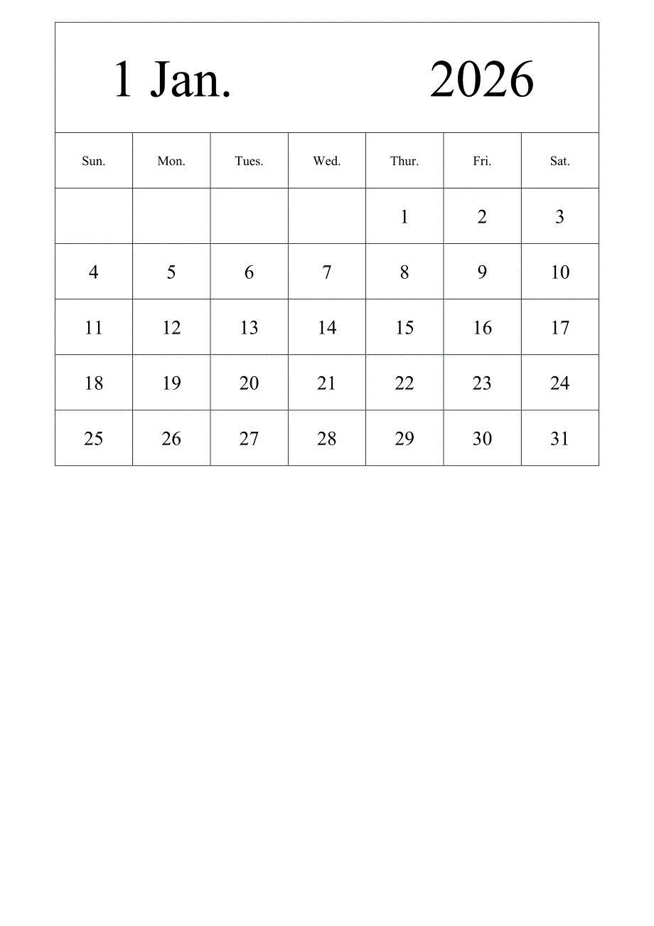 日历表2026年日历 英文版 纵向排版 周日开始 带节假日调休安排 (2)_第1页