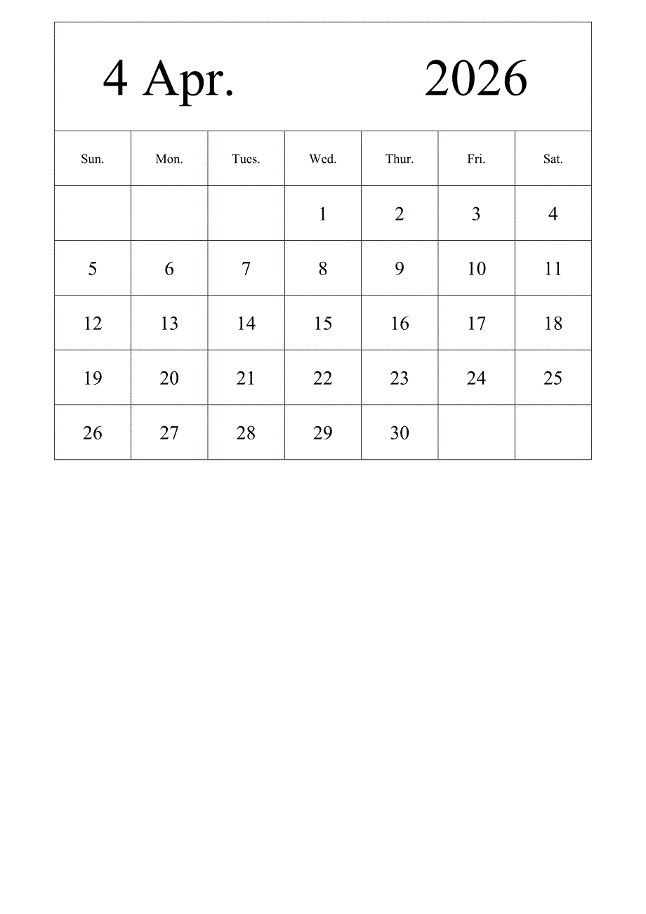 日历表2026年日历 英文版 纵向排版 周日开始 带节假日调休安排 (2)_第4页