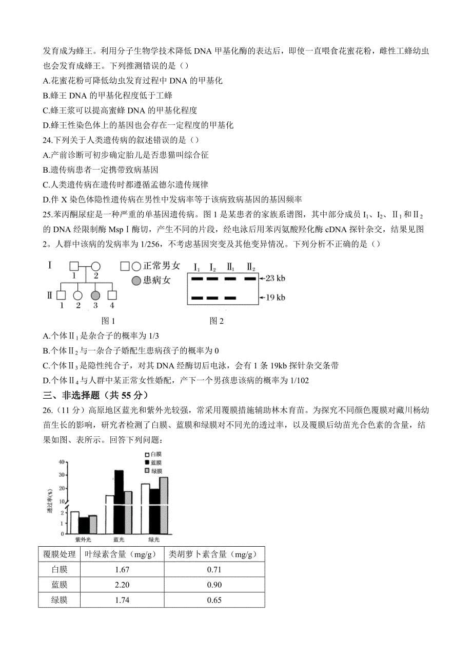 黑龙江省哈尔滨市第三2024-2025学年高三10月月考试卷生物（含答案）_第5页