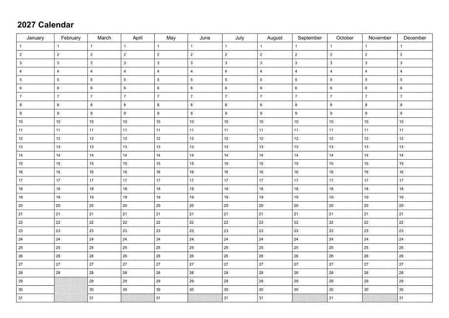 日历表2027年日历 英文版(1)_第1页