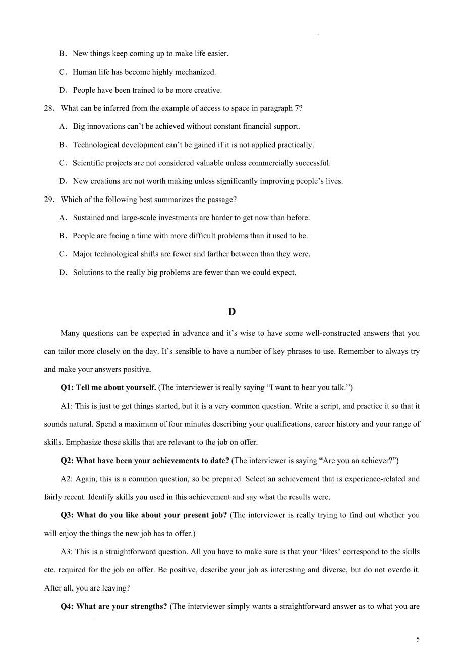 Test 3（原卷版）2023-2024学年高一英语阅读理解&完形填空增强训练（上海专版）_第5页