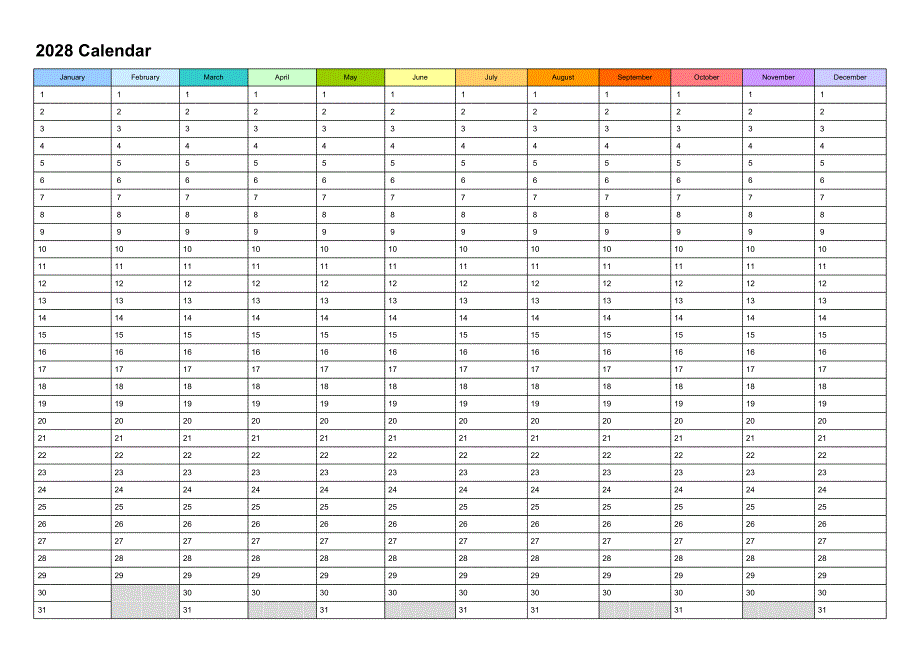 日历表2028年日历 英文版 彩色系列(1)_第1页