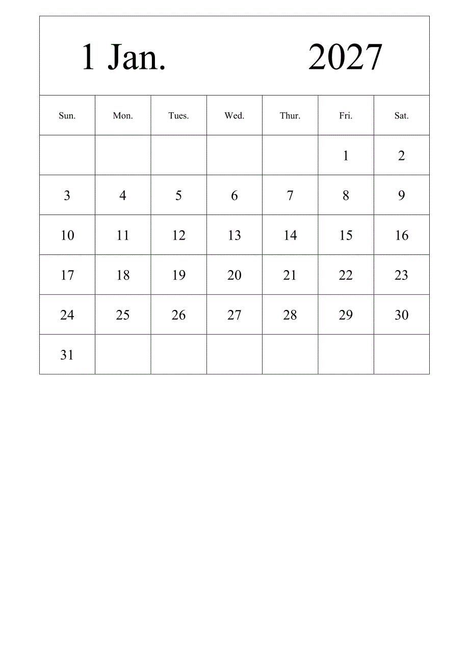 日历表2027年日历 英文版 纵向排版 周日开始 带节假日调休安排 (2)_第1页