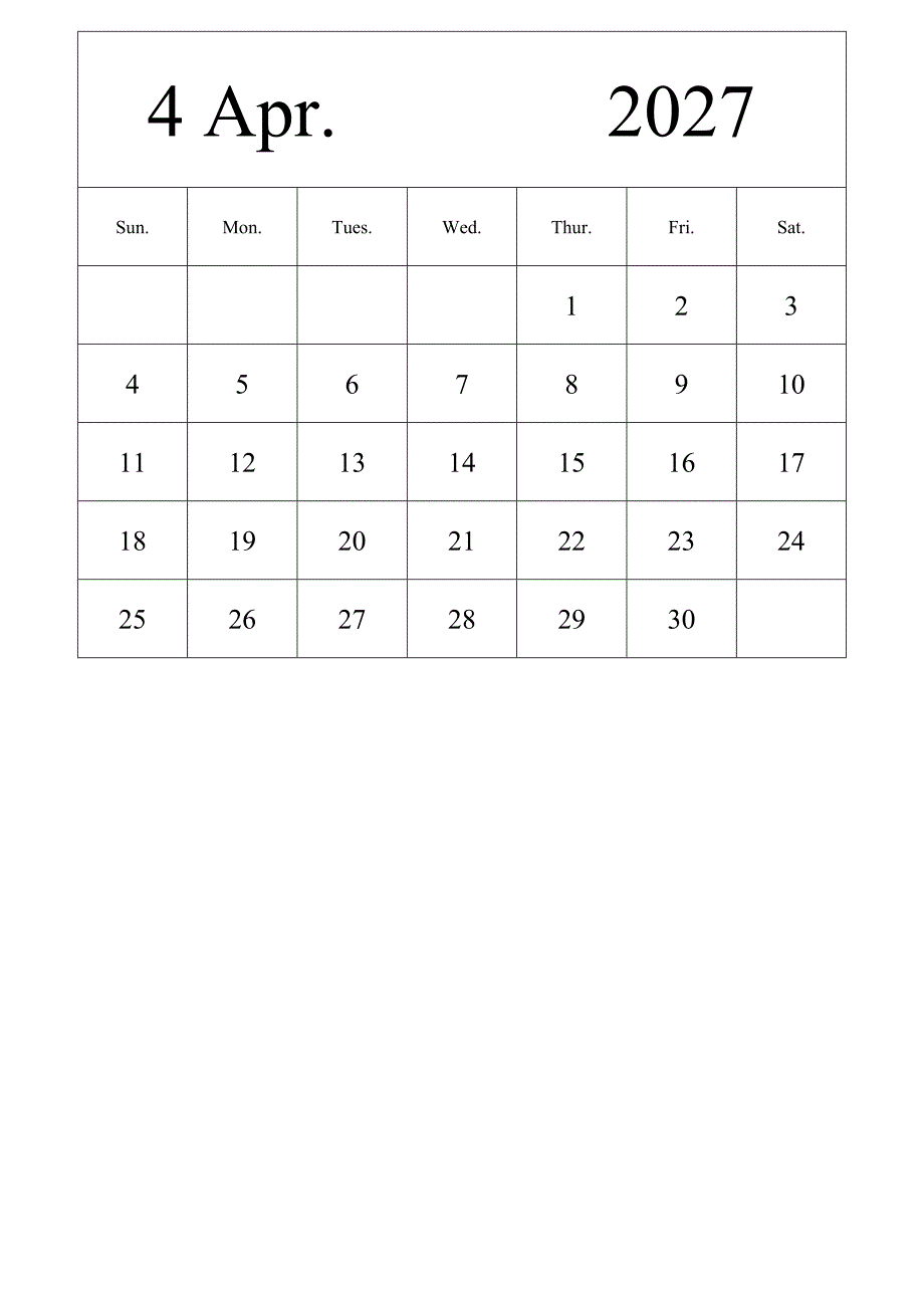 日历表2027年日历 英文版 纵向排版 周日开始 带节假日调休安排 (2)_第4页