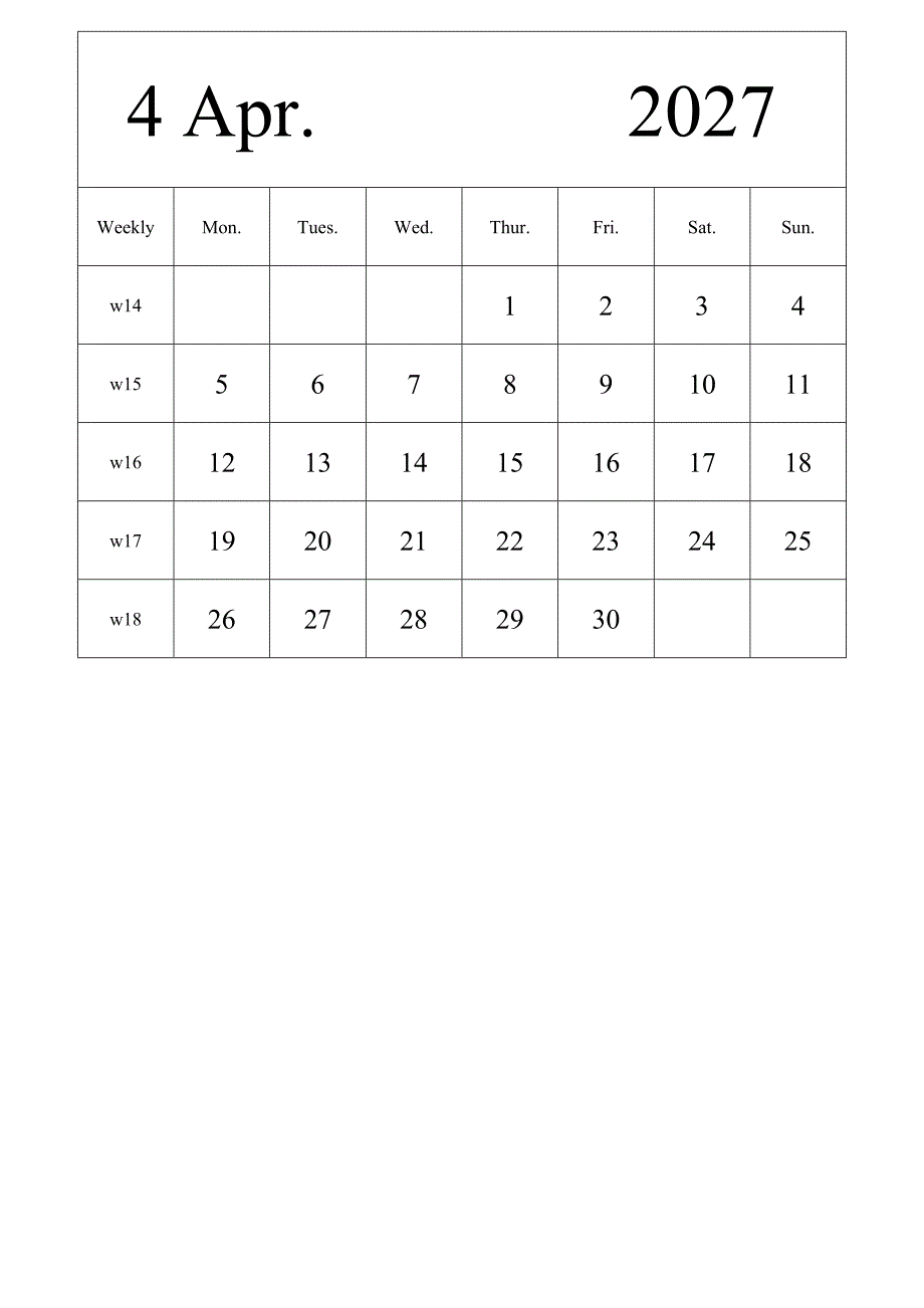 日历表2027年日历 英文版 纵向排版 周一开始 带周数 (2)_第4页