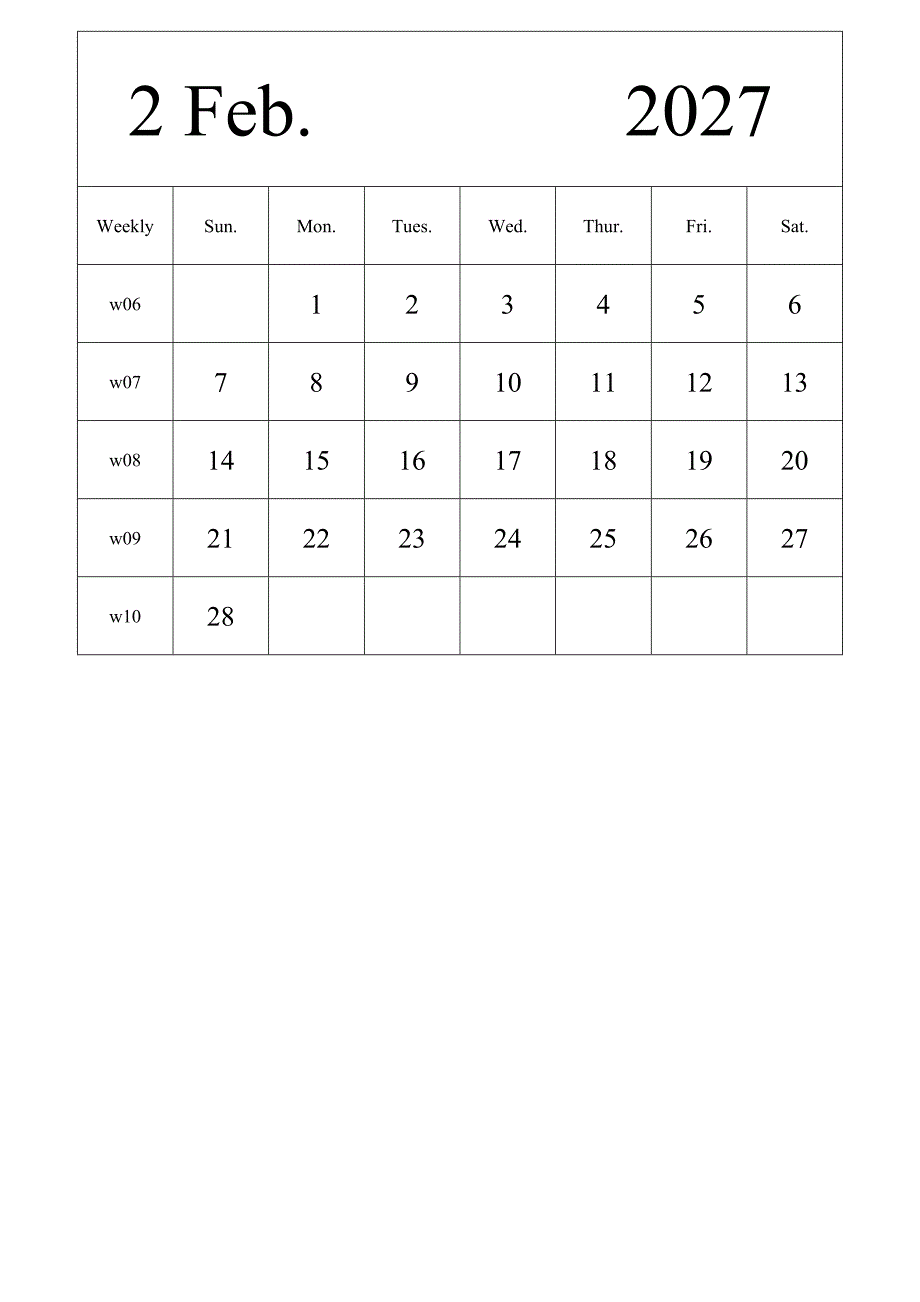 日历表2027年日历 英文版 纵向排版 周日开始 带周数 (2)_第2页