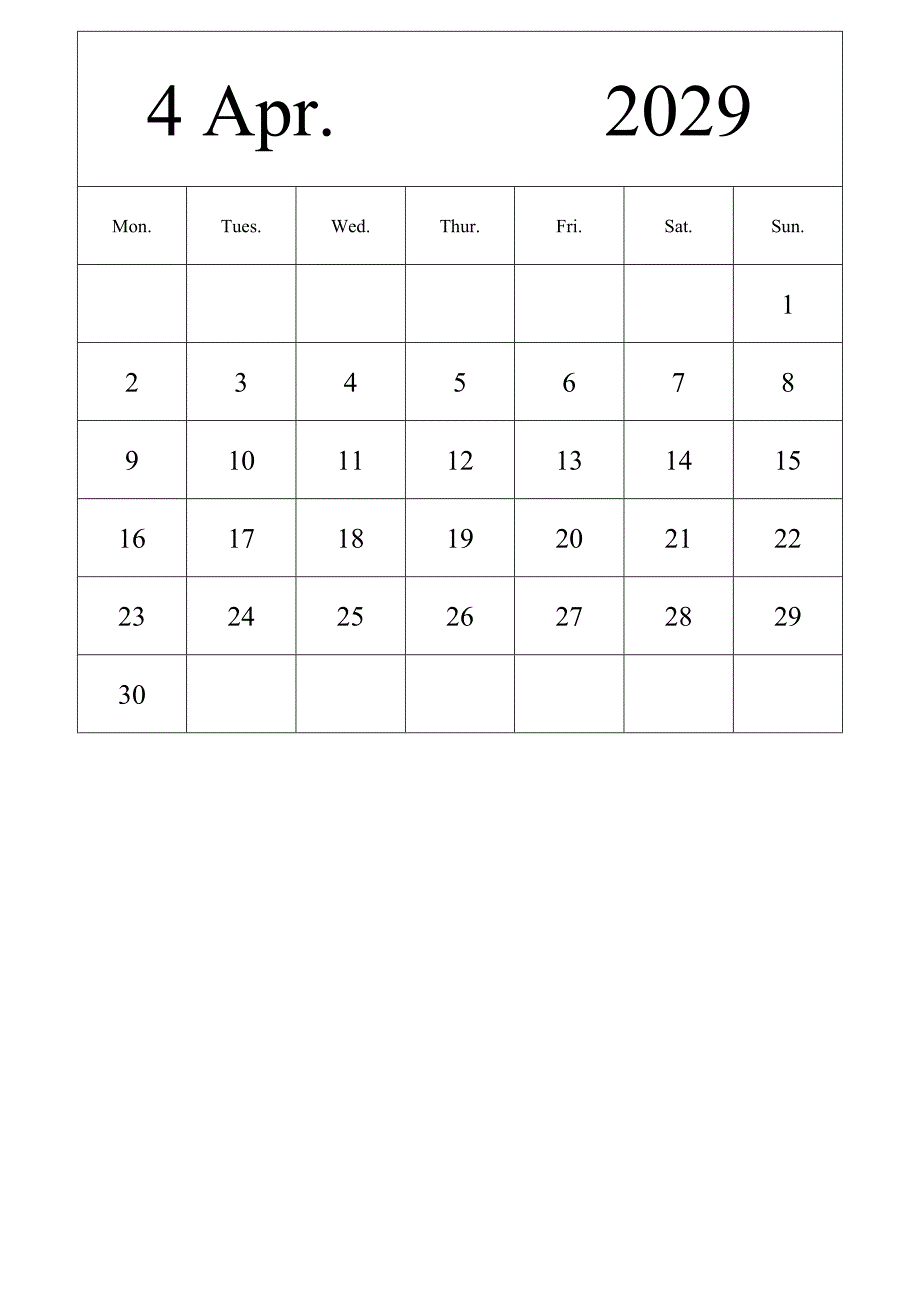 日历表2029年日历 英文版 纵向排版 周一开始 带节假日调休安排 (2)_第4页