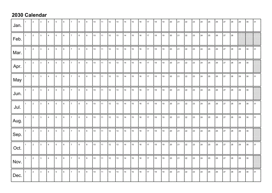 日历表2030年日历 英文版_第1页