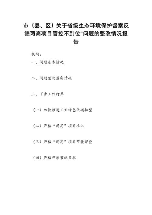 市（縣、區(qū)）關于省級生態(tài)環(huán)境保護督察反饋兩高項目管控不到位“問題的整改情況報告