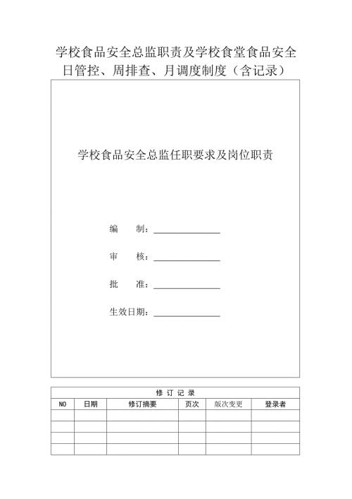 学校食品安全总监职责及学校食堂食品安全日管控、周排查、月调度制度（含记录）