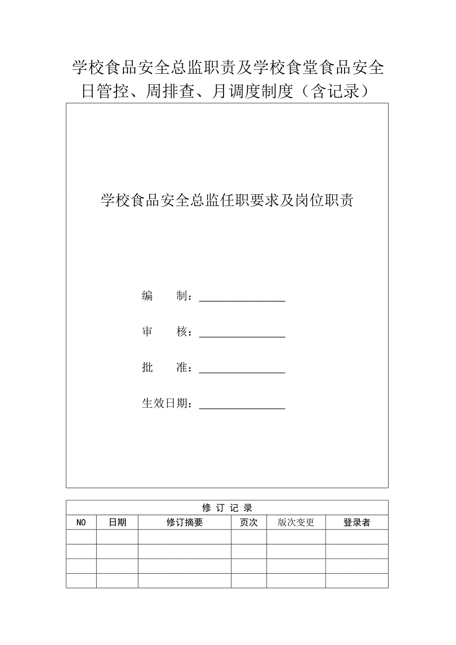 学校食品安全总监职责及学校食堂食品安全日管控、周排查、月调度制度（含记录）_第1页