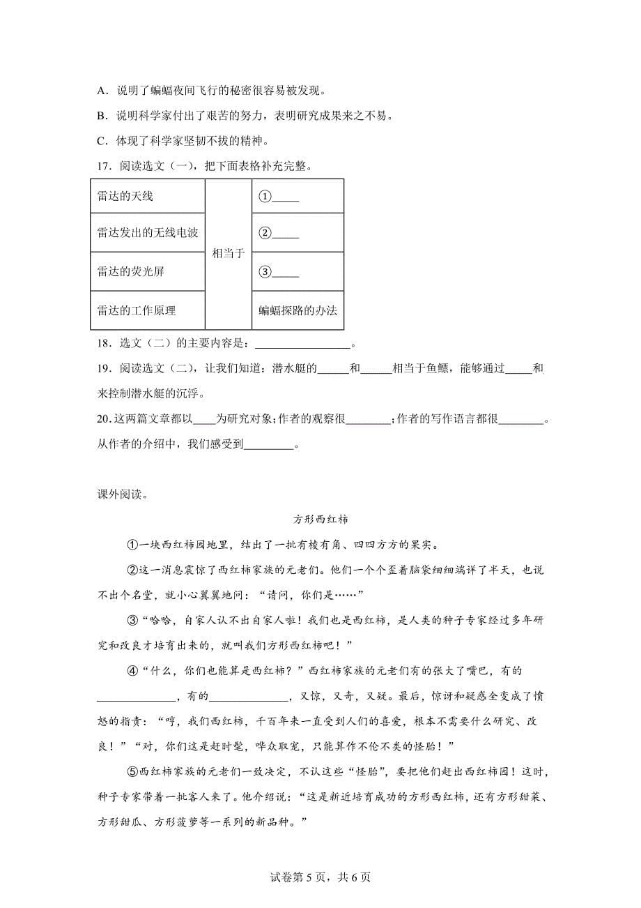 2024-2025学年统编版四年级上册期中素养测评语文试卷（提高卷01）[含答案]_第5页