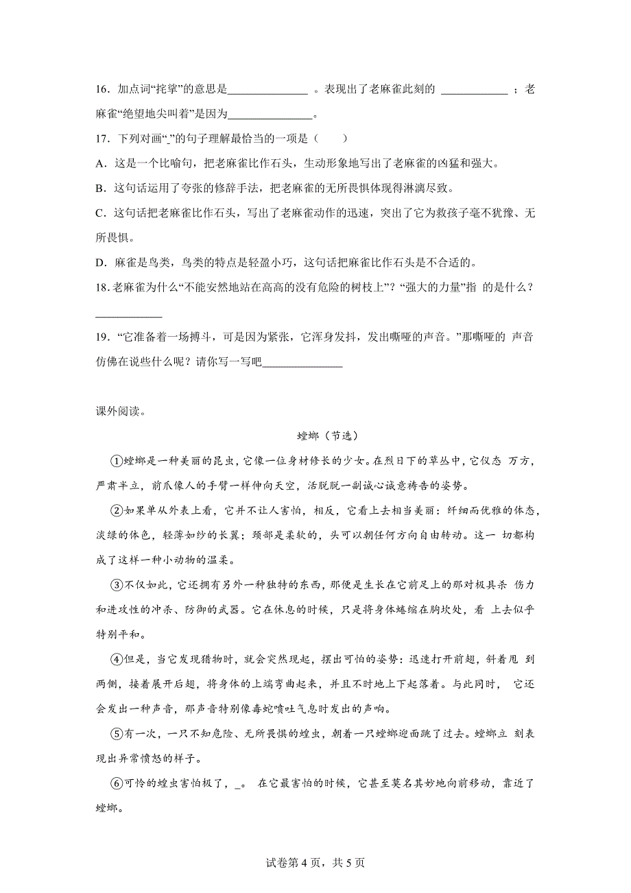 2023-2024学年河南省洛阳市新安县统编版四年级上册期末考试语文试卷[含答案]_第4页