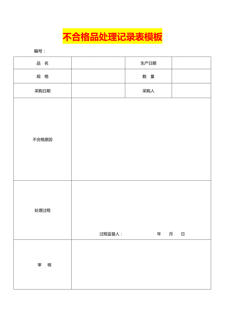 不合格品处理记录表模板_第1页