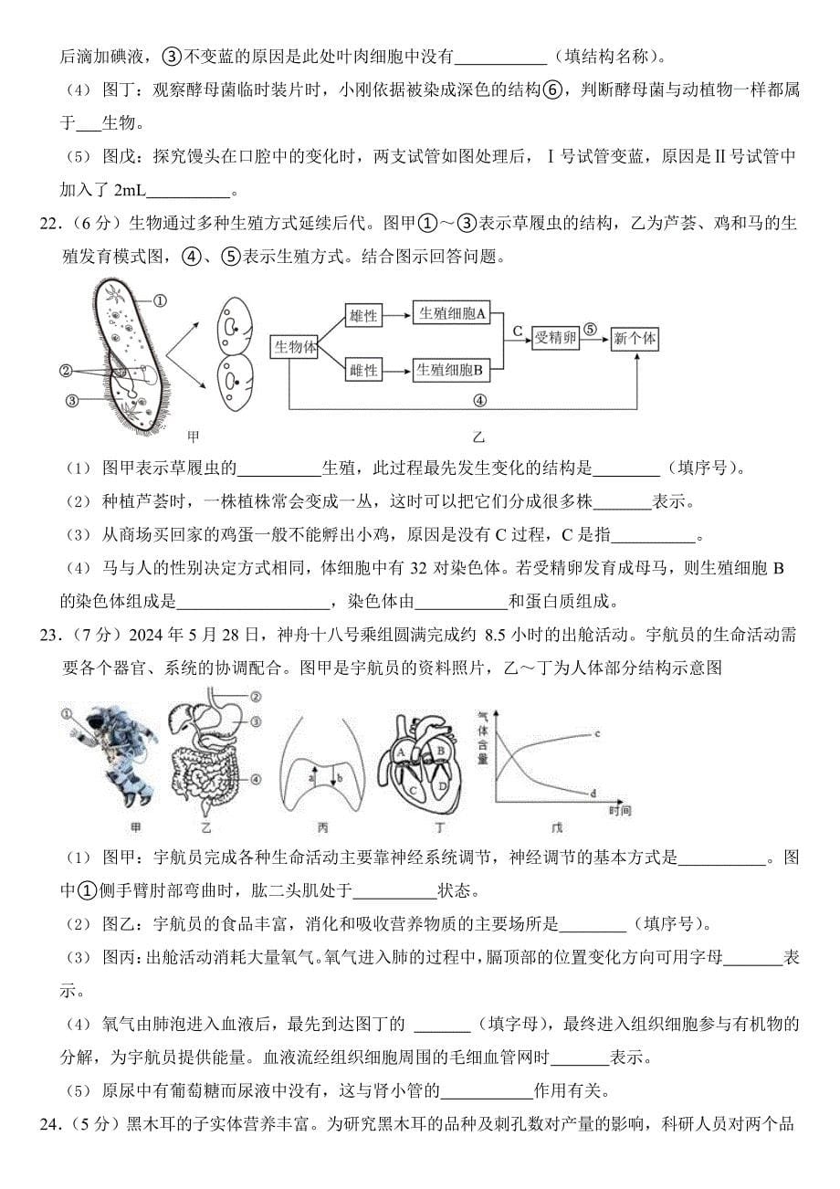 2024年吉林省中考生物试卷二套合卷(附答案)_第5页