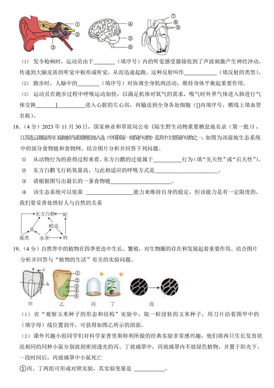 2024年江苏省中考生物试卷四套合卷附答案_第4页