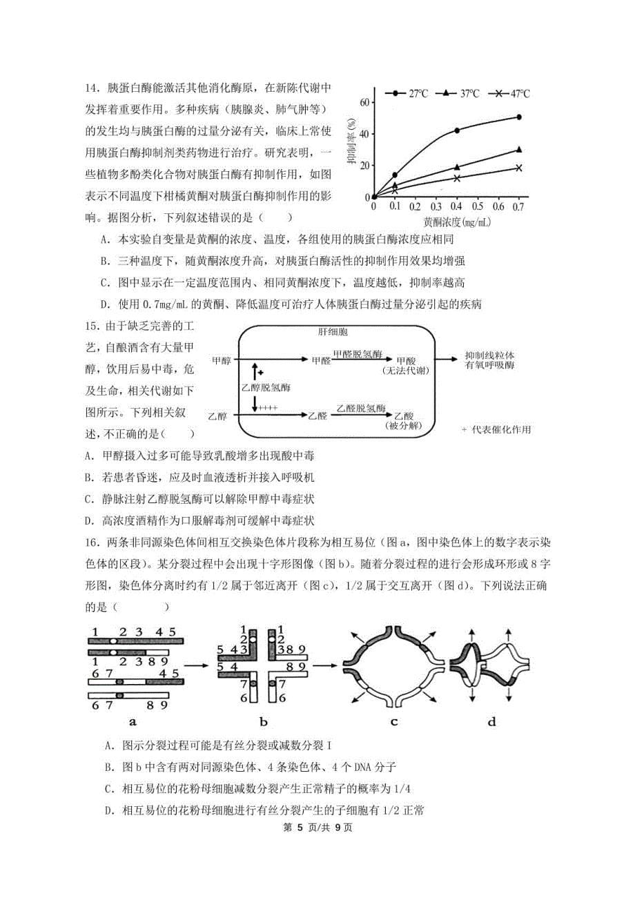 广东省揭阳市2024-2025学年高三上学期8月月考生物试题_第5页