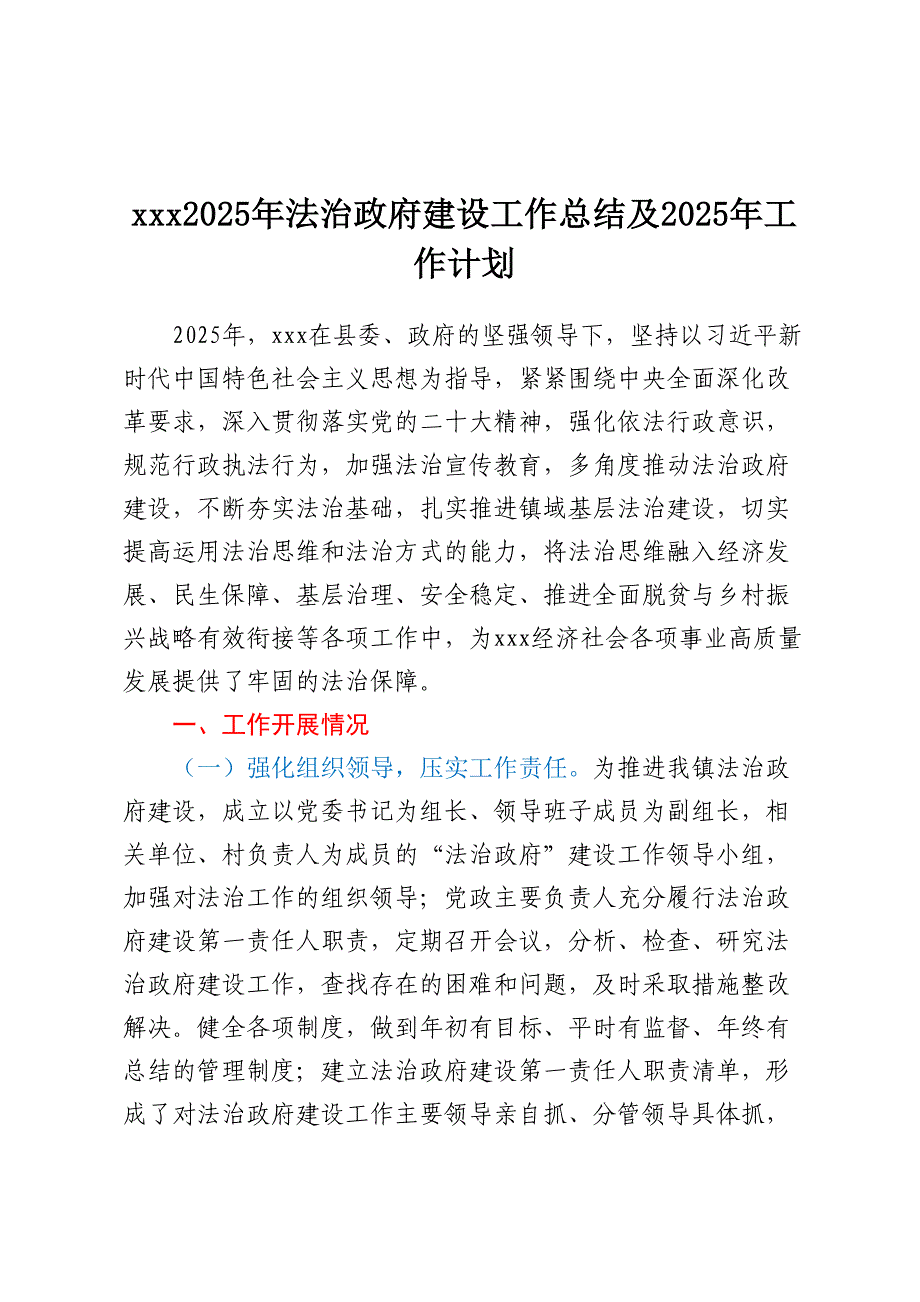 2025年法治政府建设工作总结 及2025年工作计划_第1页