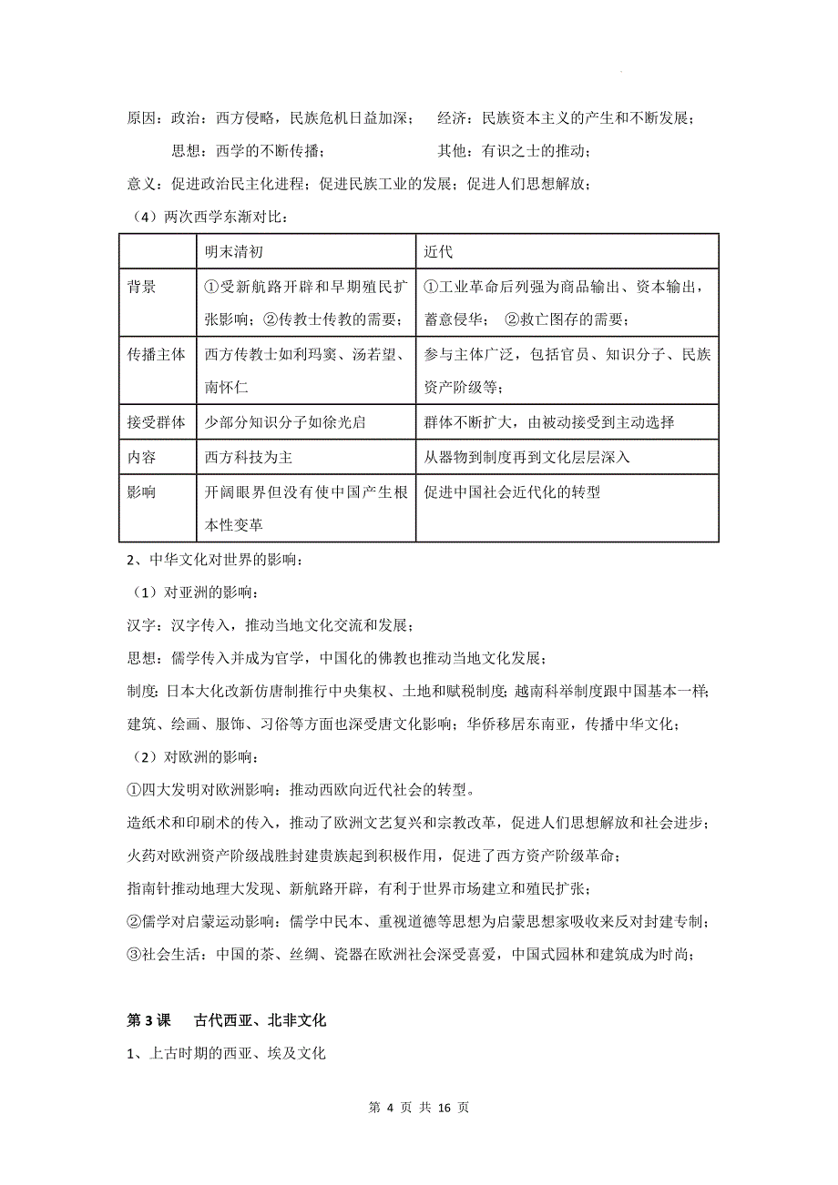 统编版（2019）高中历史选择性必修3《文化交流与传播》期末复习必背知识点考点提纲_第4页