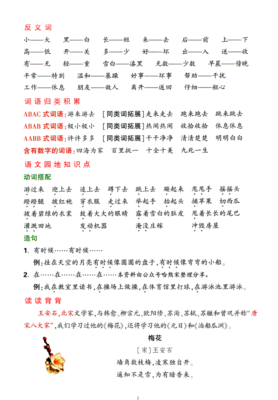 二年级上册语文1-4单元要点背记卡附配套拔高习题（务必掌握）_第2页