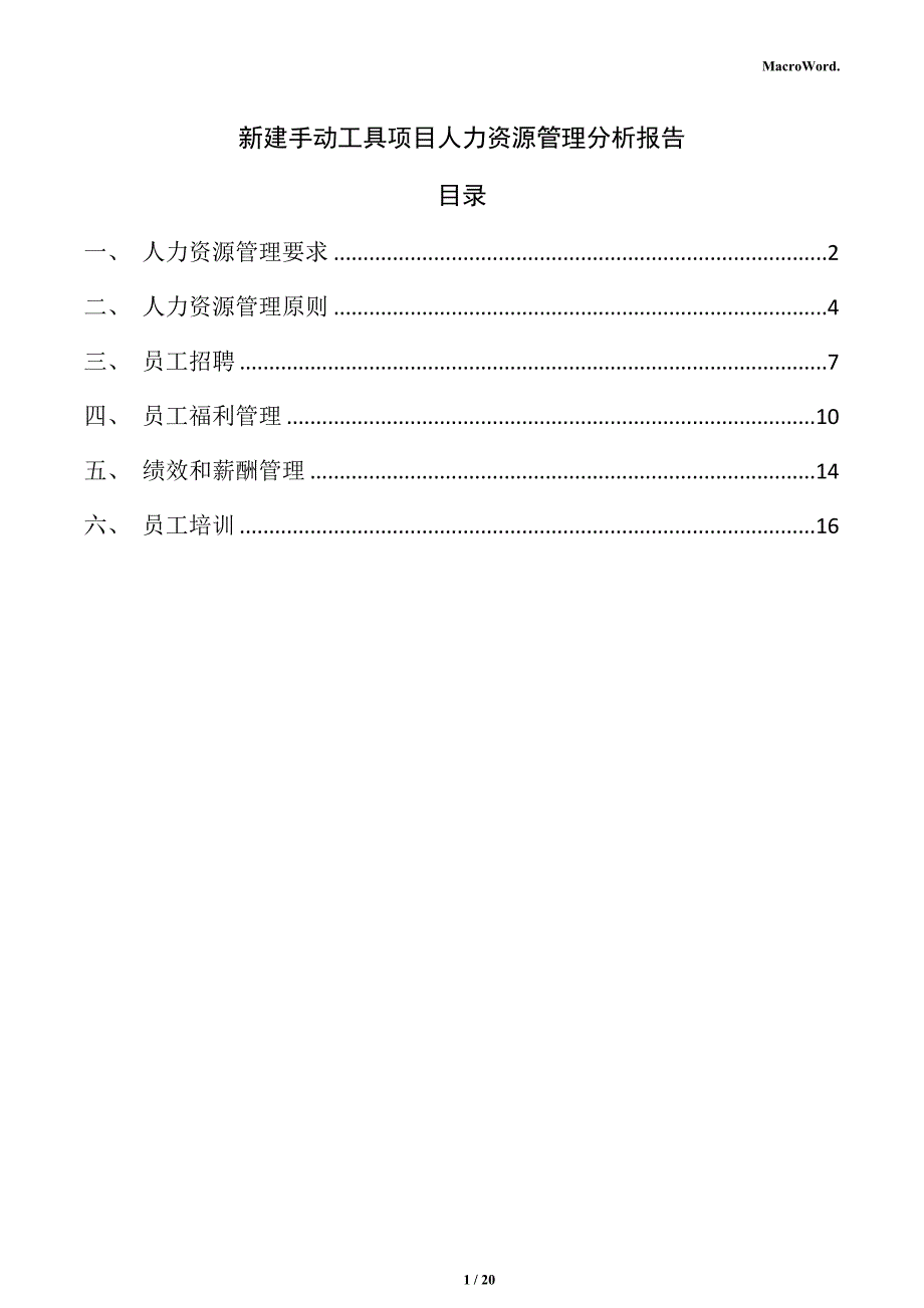 新建手动工具项目人力资源管理分析报告_第1页