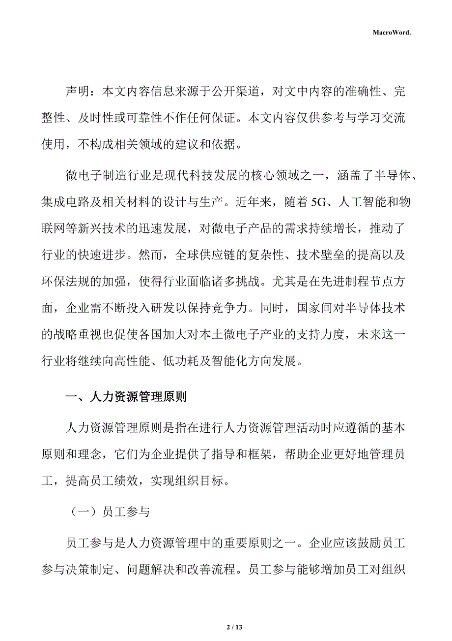 新建微电子制造项目人力资源管理分析报告（模板）_第2页