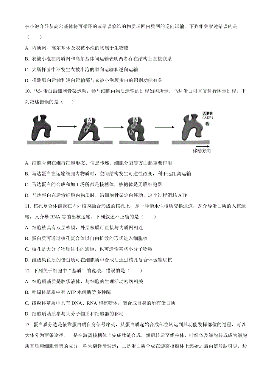 四川省南充市高坪区白塔中学2024-2025学年高三上学期9月入学考试生物试题 Word版无答案_第3页