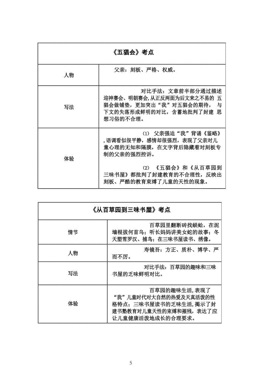 七年级上册《朝花夕拾》梳理&真题训练（含答案）_第5页