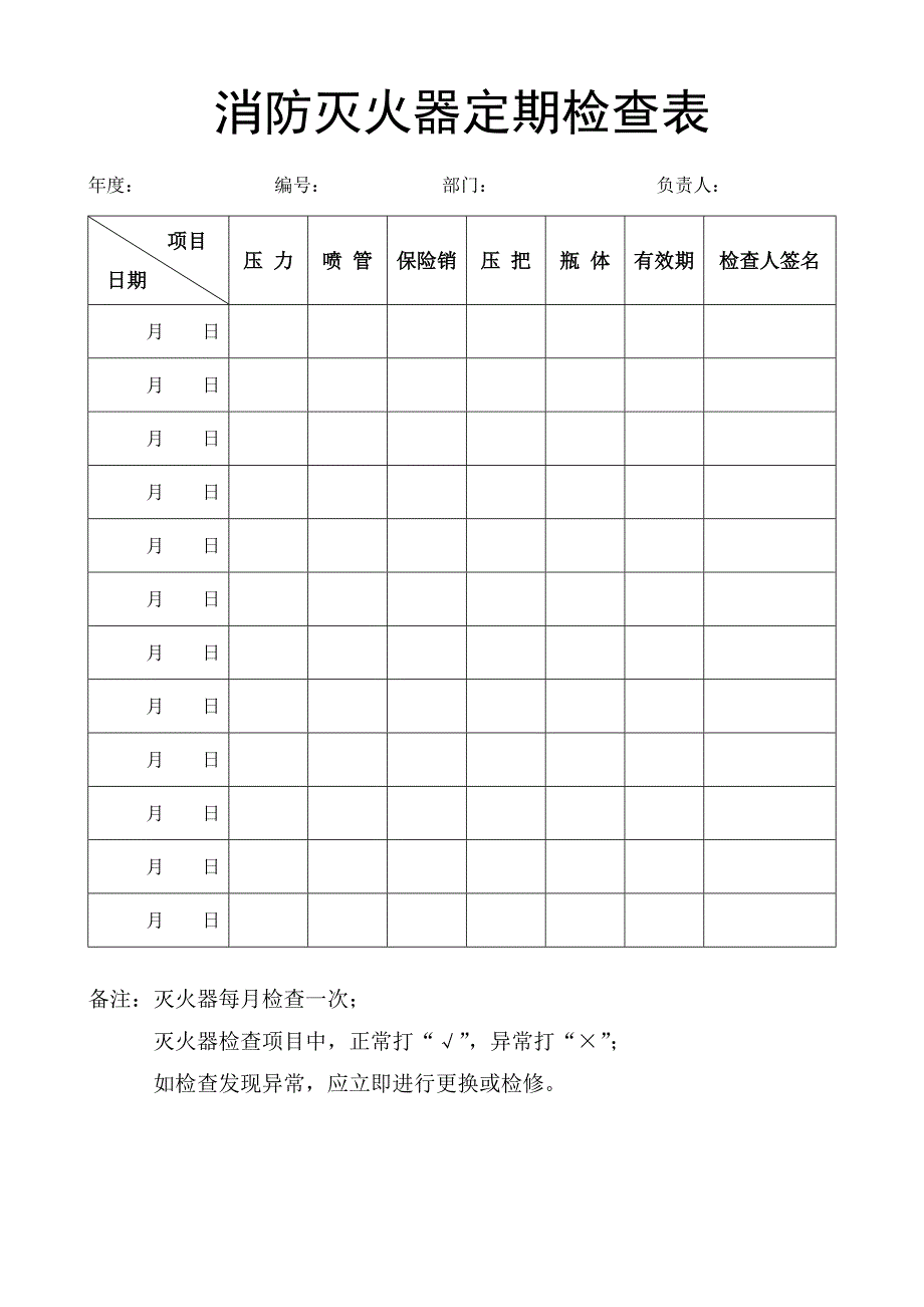 消防灭火器定期检查表_第1页