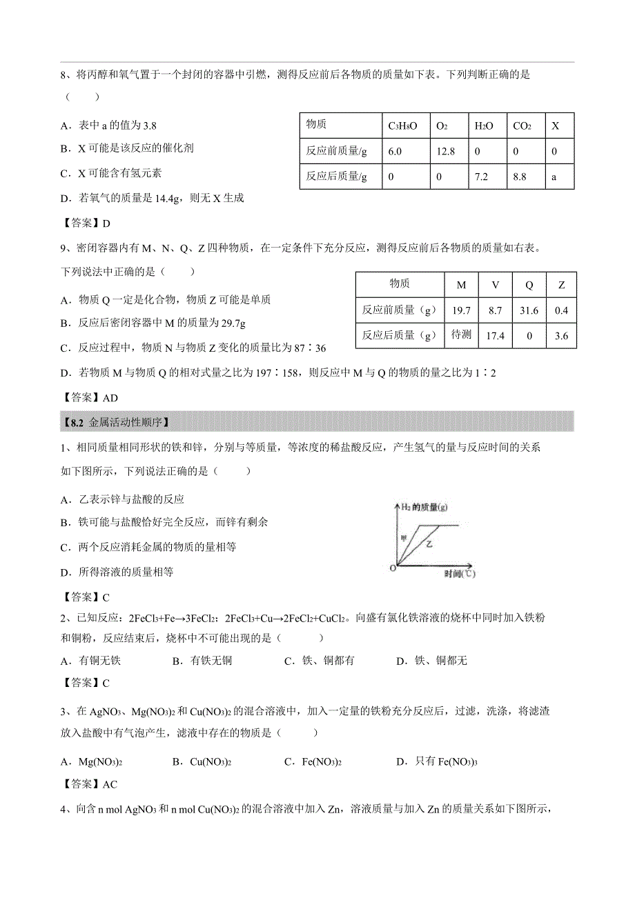 2018年上海初三化学天原杯竞赛试题汇编《物质变化的规律》_第2页