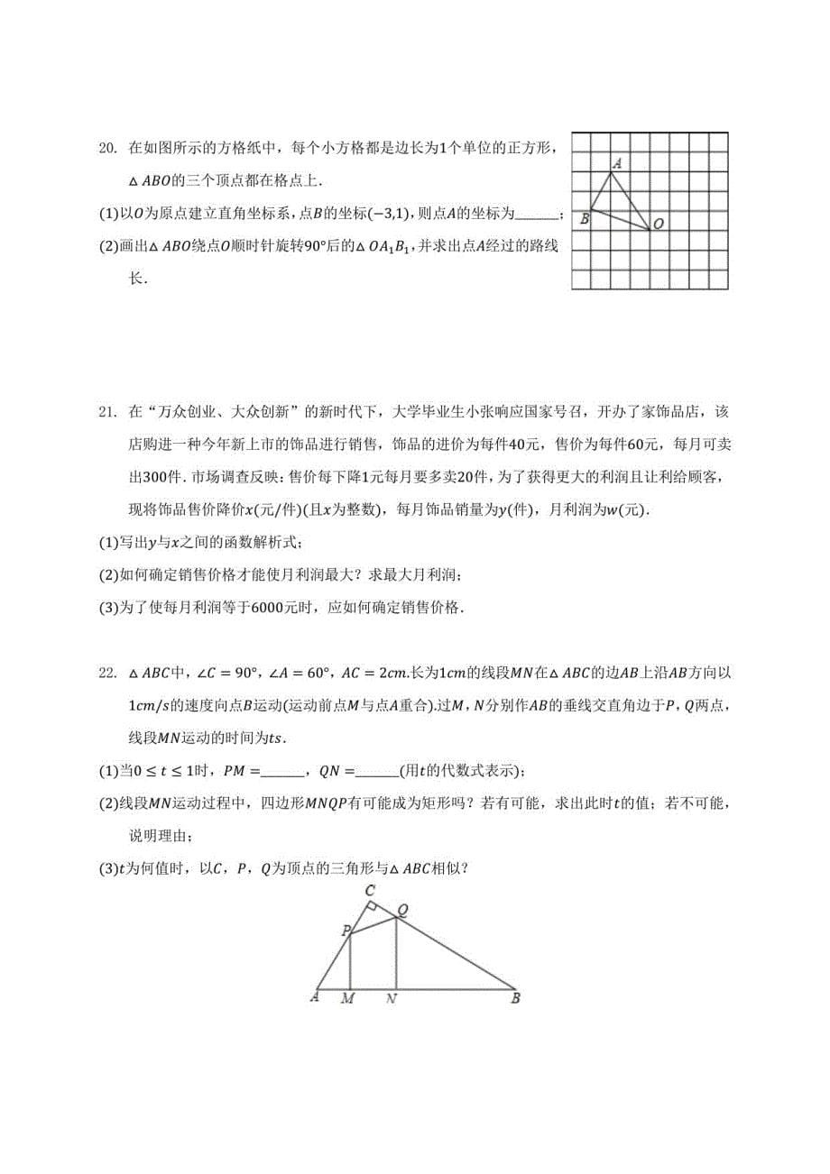 2020-2021学年白城市大安市九年级上学期期末数学试卷_第5页