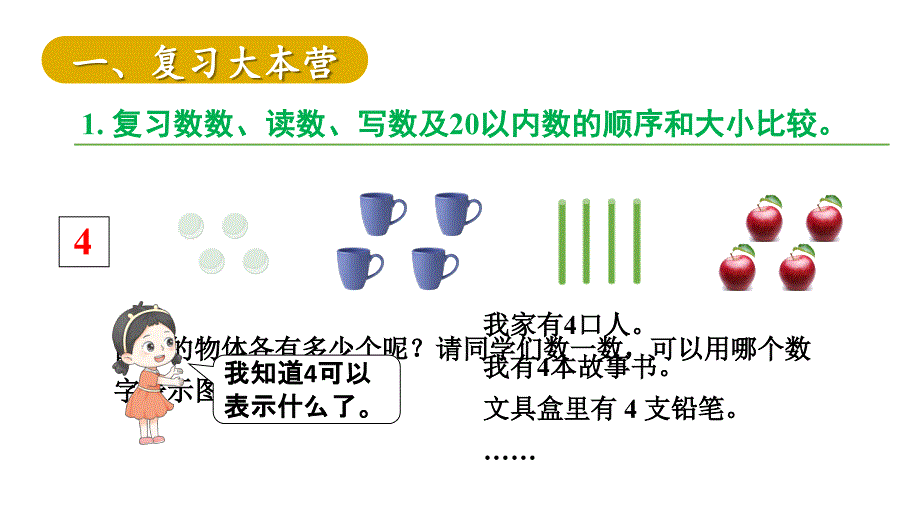 小学数学新人教版一年级上册第六单元《复习与关联》第1课时《数与运算(1)》教学课件3（2024秋）_第2页