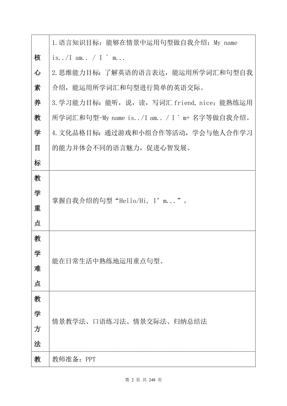 人教PEP版（2024）三年级上册英语全册核心素养教案（按单元设计）_第2页