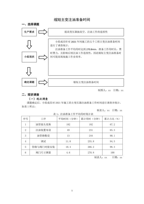 缩短主变注油准备时间-QC成果