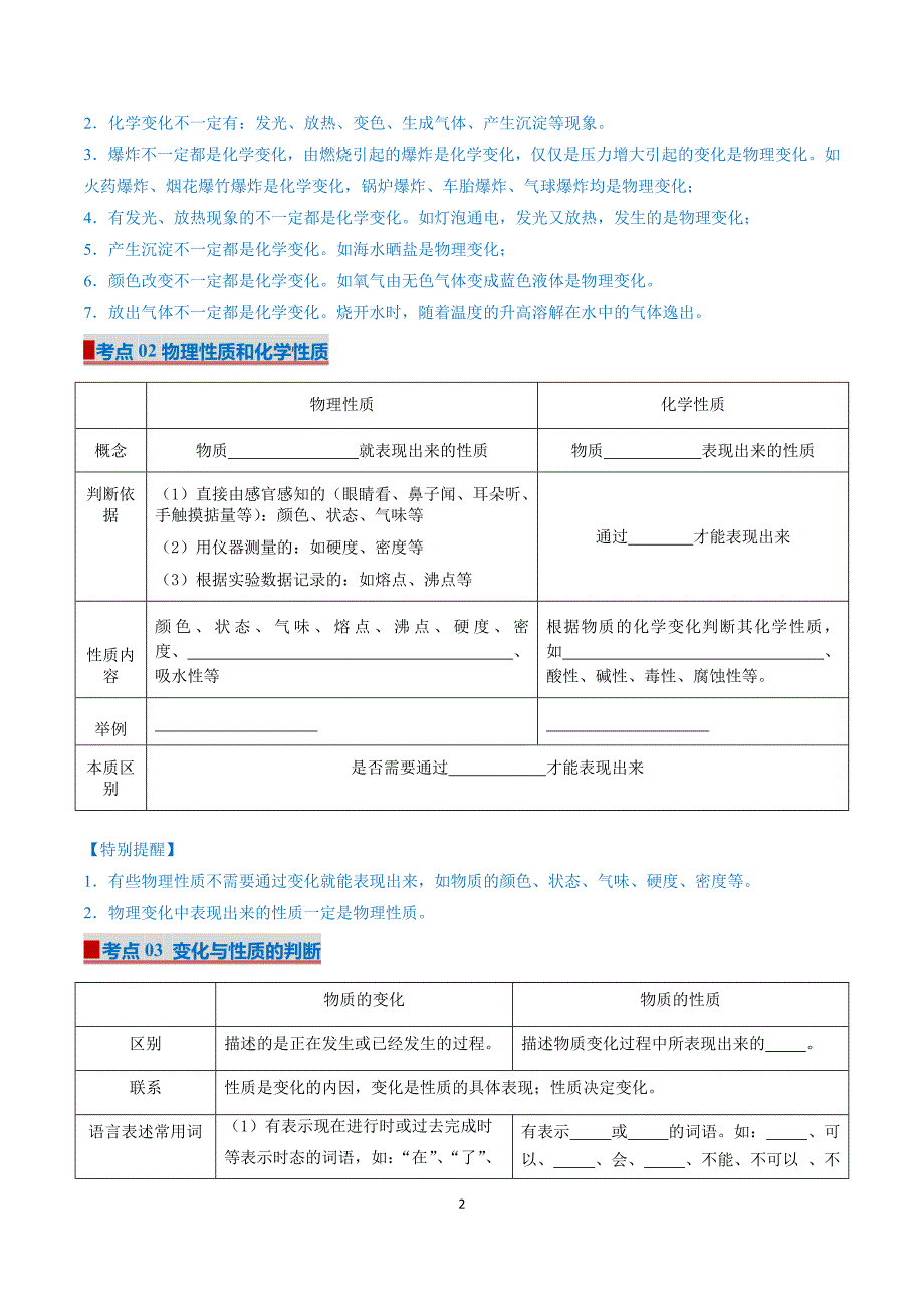 人教版九年级化学专题01 走进化学世界（考点清单）_第2页