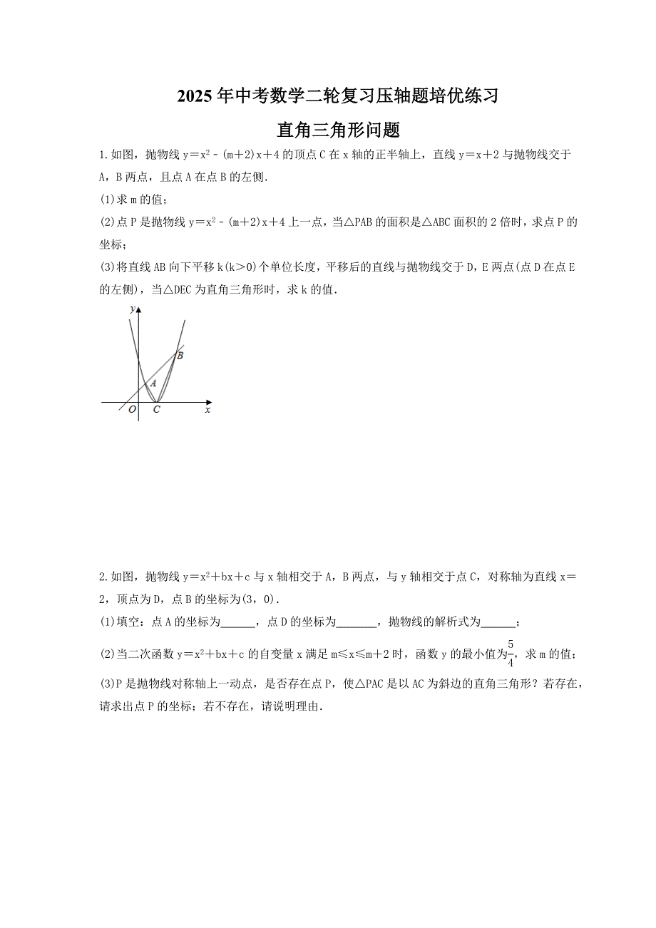 2025年中考数学二轮复习压轴题培优练习 直角三角形问题（含答案）_第1页